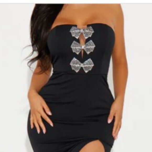Sexy Elegant Black Gown with Glitzy Bows NWT - Picture 2 of 6
